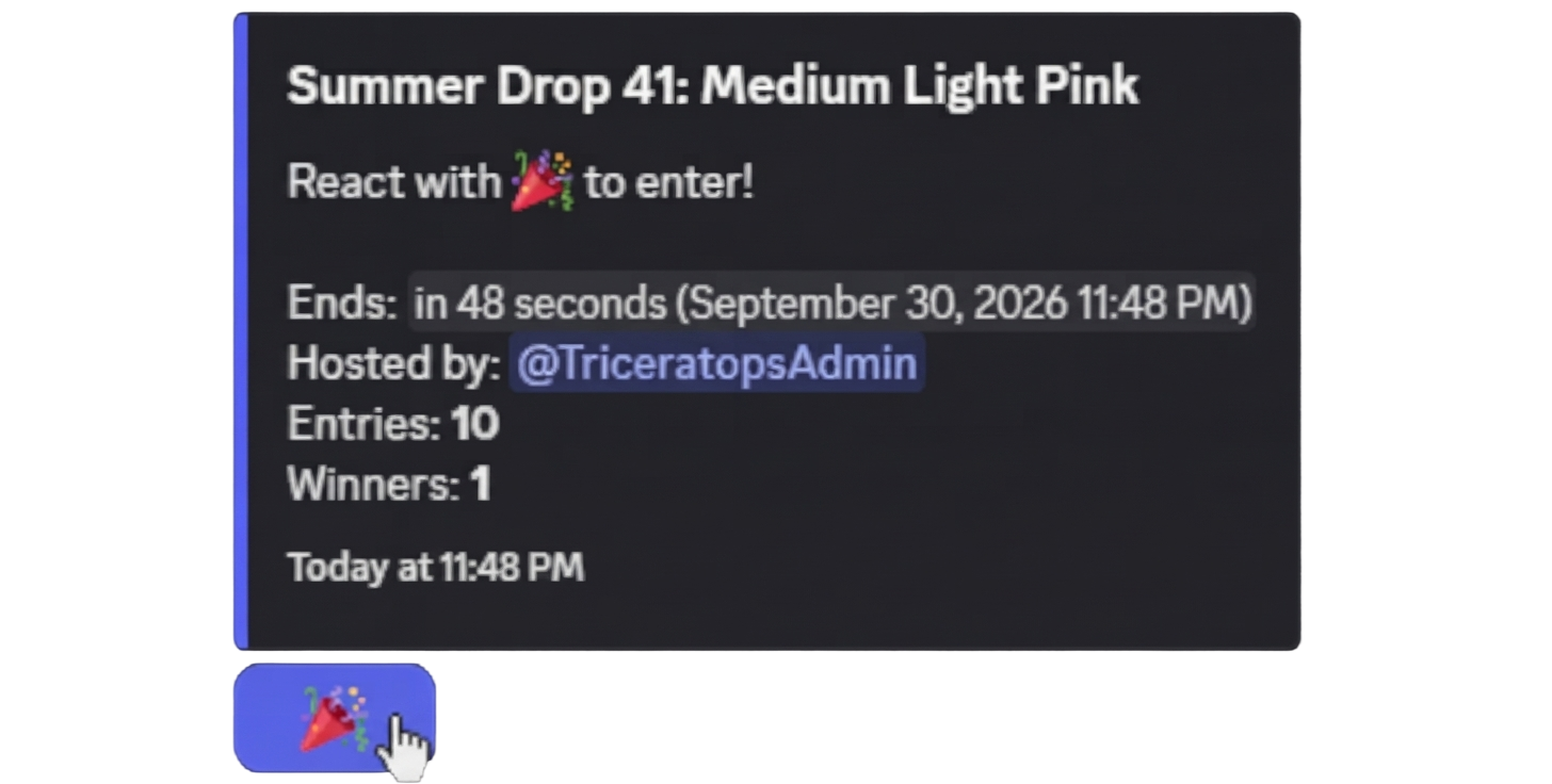 Clicking the party popper reaction on the GiveawayBot listing