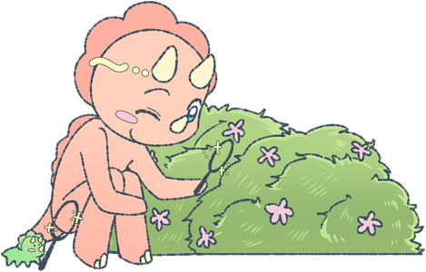 A triceratops peeking out of a bush