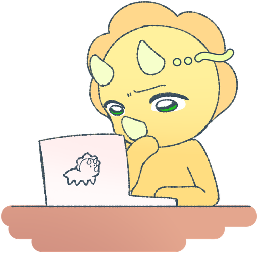 A triceratops at a laptop