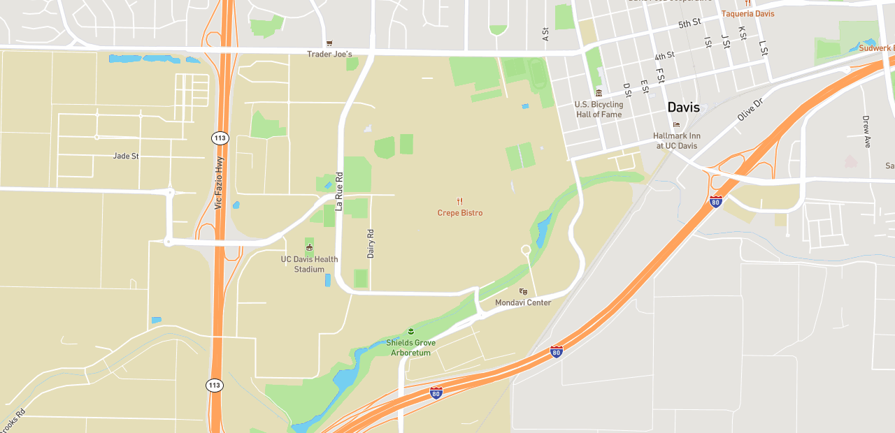 Map of the UC Davis campus and downtown Davis showing where dinos have been dropped